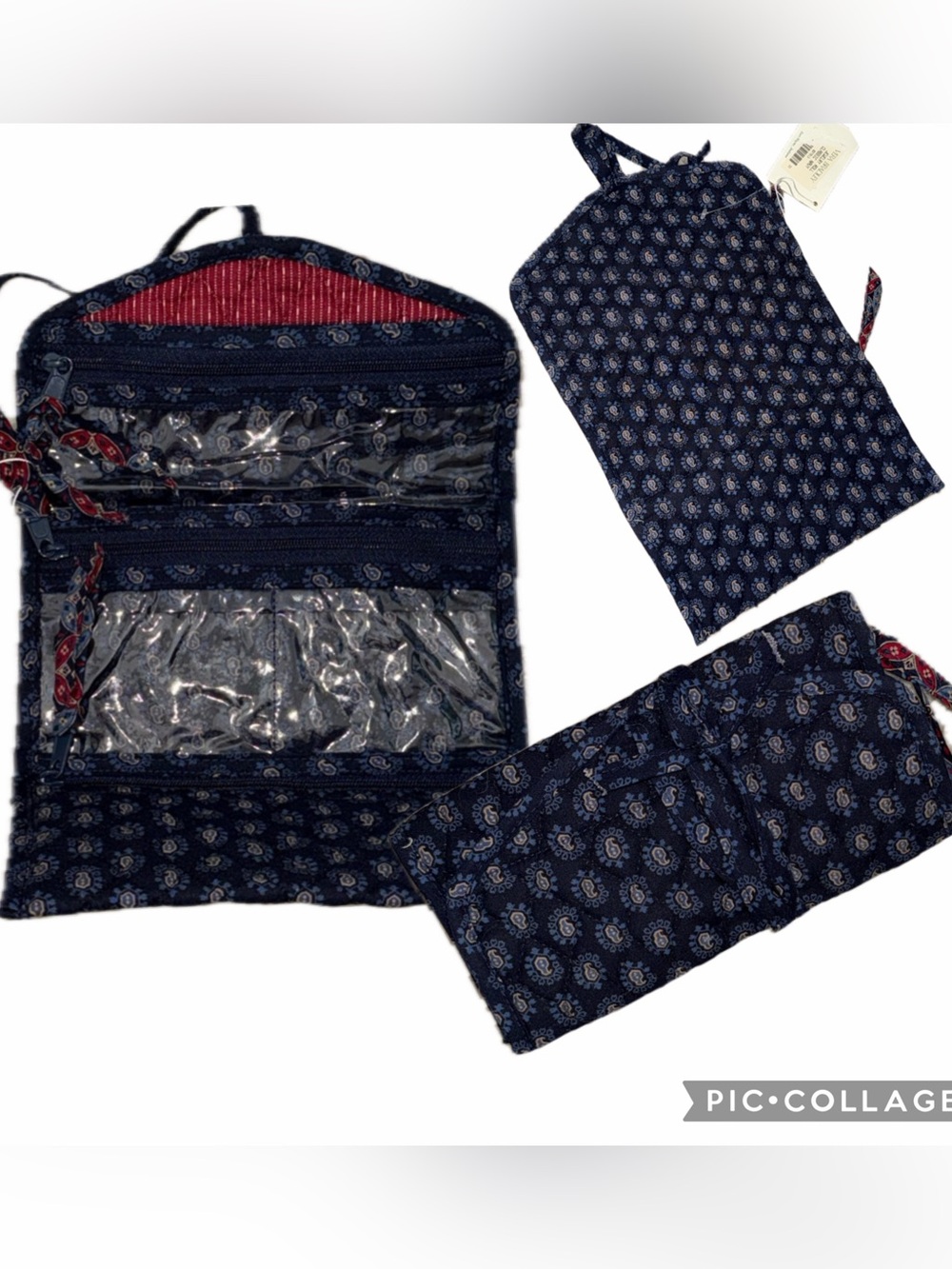 Vera Bradley Classic Navy Tie Jewelry travel pouch Navy Retired